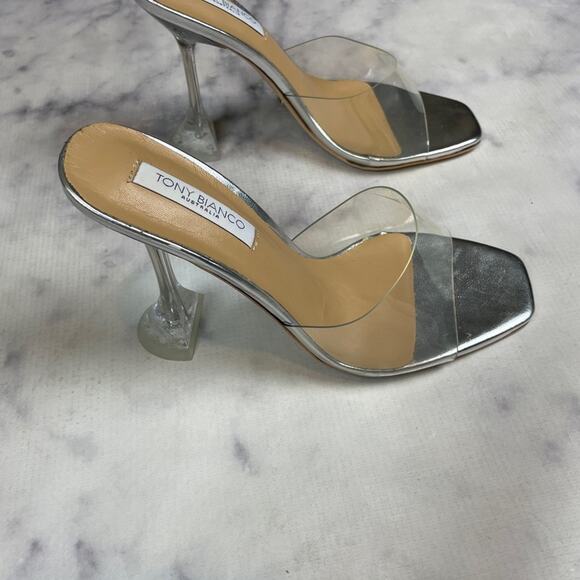Tony Bianco Serri Clear Vinyl Hourglass Heel Mule Sandals Glam Heels Sz 7 - Picture 4 of 12